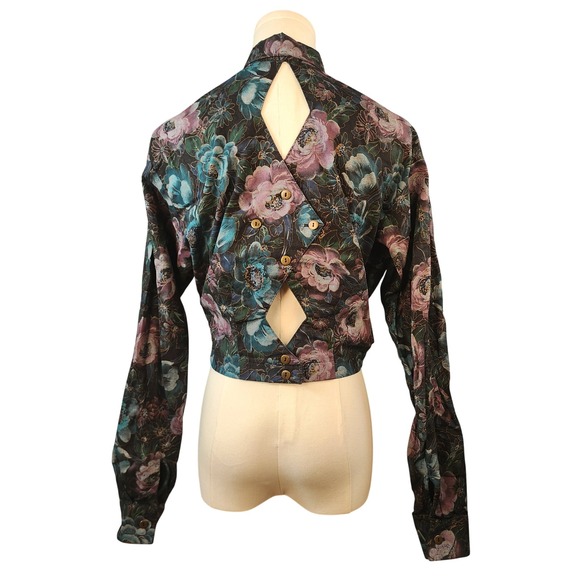 Wanda D. Floral Button Up Cropped Shirt Vintage Western  Unique Peekaboo Details - Picture 2 of 8